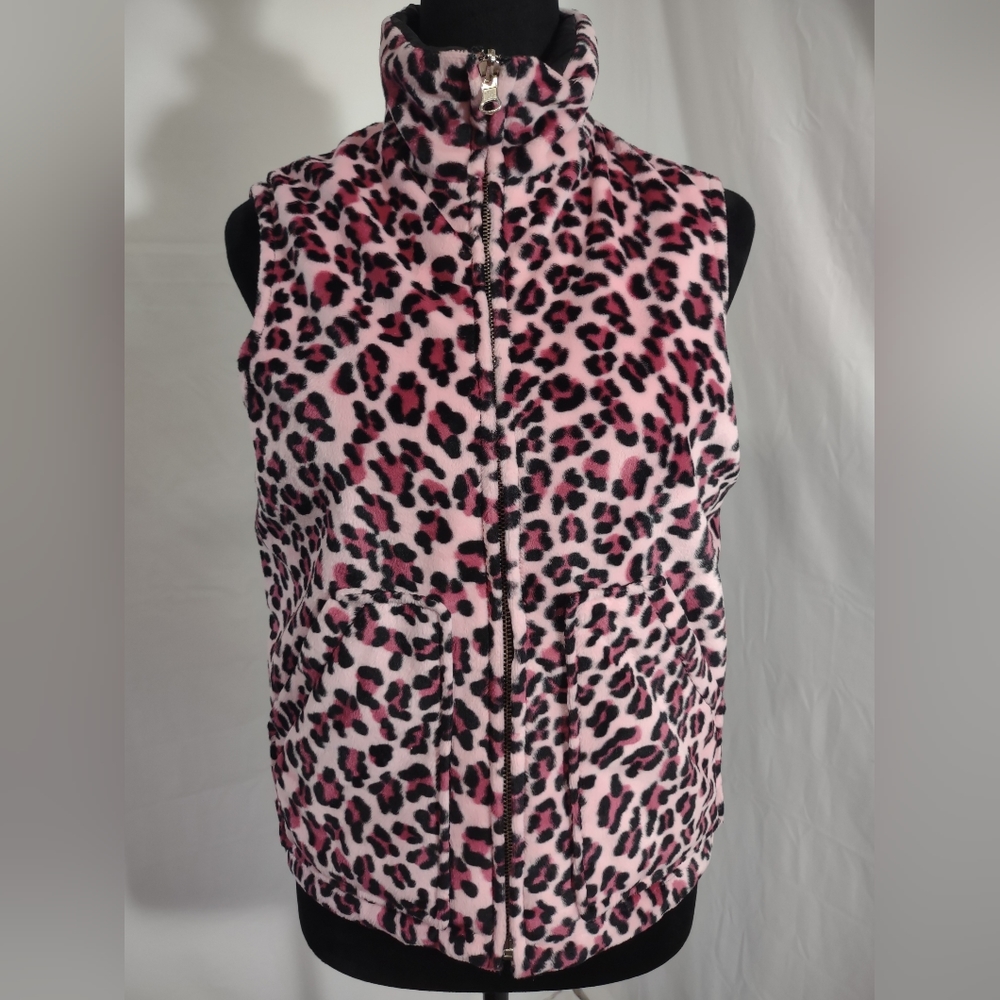 DOLLHOUSE OUTERWEAR Girl's Pink Leopard Print Zip Up Vest Size Small